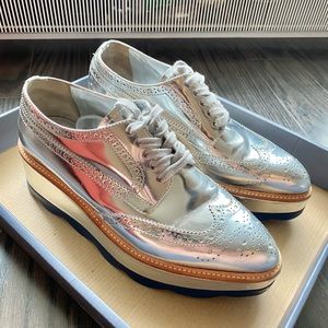 Prada Silver Patent Leather Oxfords